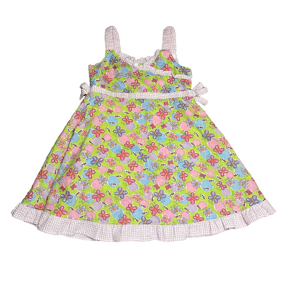 Girls 3T Yellow Pink Seersucker Gingham Dress Butterfly Cotton Blend BT Kids - Picture 1 of 11
